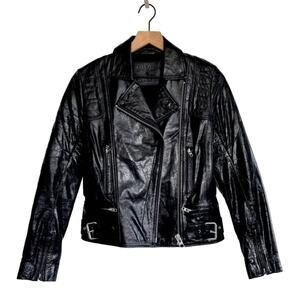 AllSaints The Biker Series 1 Patent Lamb Leather Moto Jacket US 0